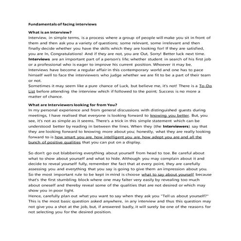 Fundamentals of facing interviews