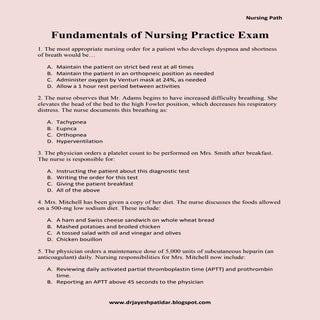 Fundamentals of nursing practice exam