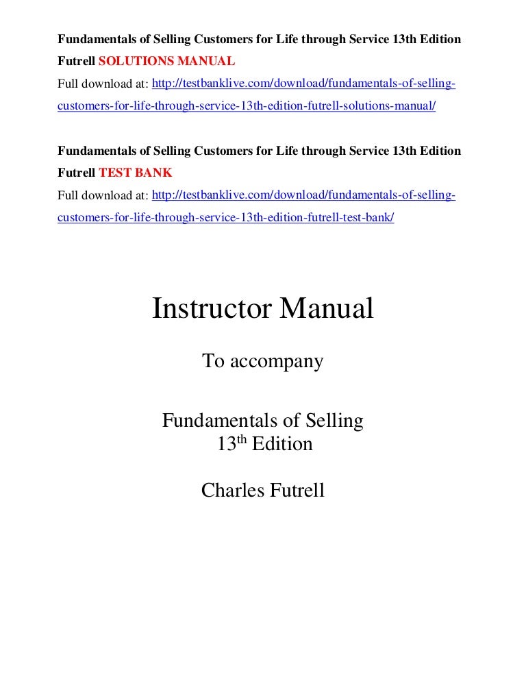Fundamentals Of Selling Customers For Life Through Service 13th Editi