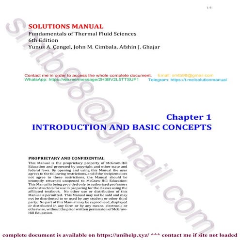 Complete Exercise Solutions - Fundamentals of Thermal Fluid Sciences, 6th International Edition by Cengel and Cimbala