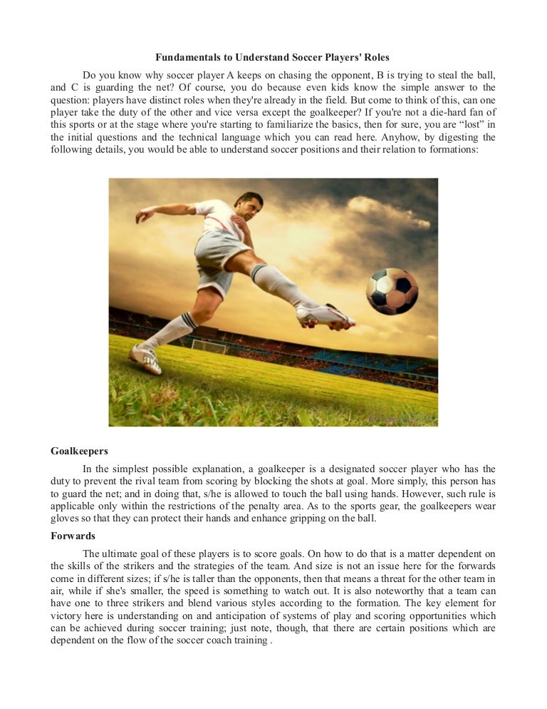 Fundamentals to Understand Soccer Players' Roles