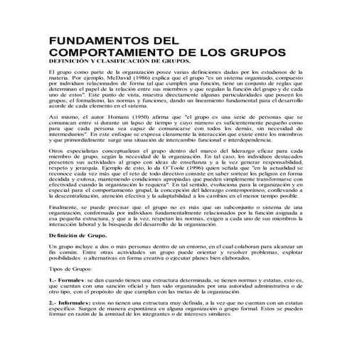 Fundamentos del comportamiento de los grupos | DOCX