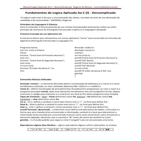 Fundamentos de Logica de Programação | Linguagem C