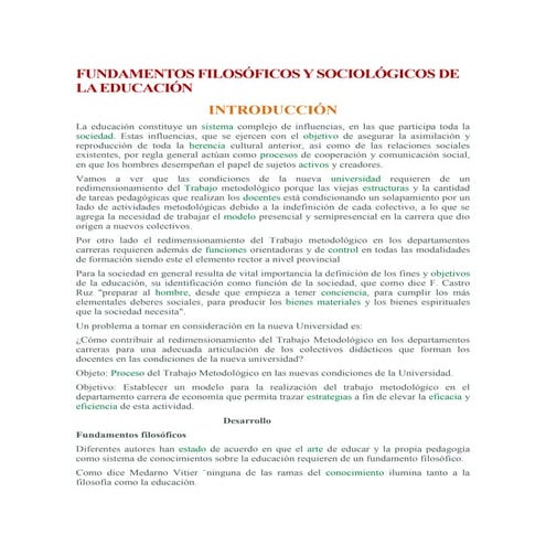 Fundamentos filosóficos y sociológicos de la educación | PDF