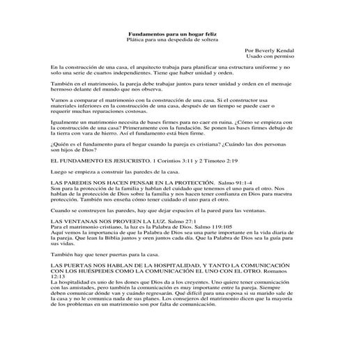  Fundamentos para un hogar feliz Plática para una despedida de soltera 