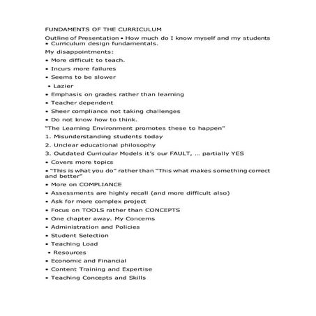 Fundaments of the curriculum