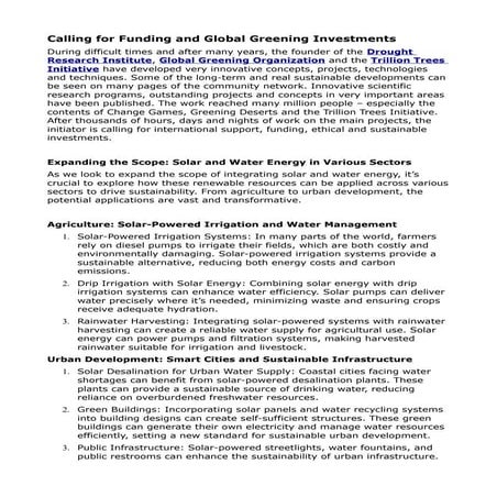 Funding and Investing in Global Greening and Sustainable Projects like Suns W...