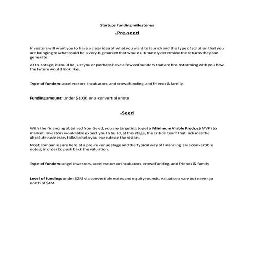 Startups Funding milestones