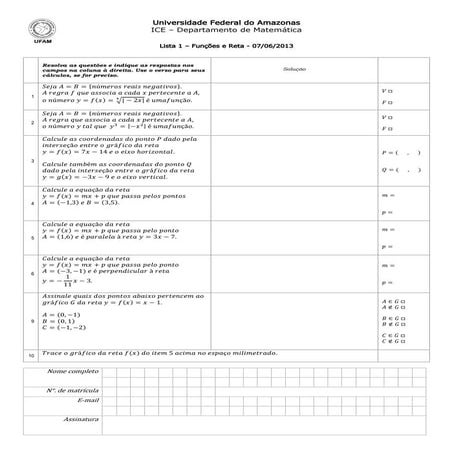 Lista - função afim