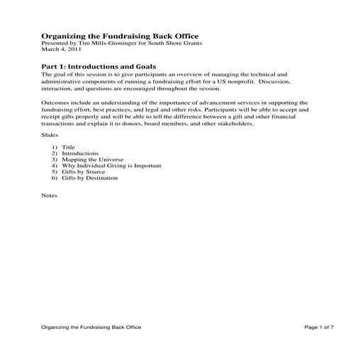 Fundraising Back Office Handout | PDF