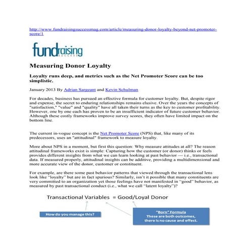 Measuring Donor Loyalty: Key Reasons Why Net Promoter Score (NPS) Is Not The Way