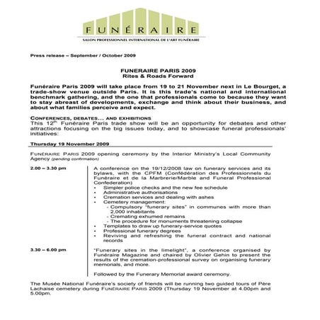 FUNERAIRE PARIS 2009 Rites & Roads Forward
