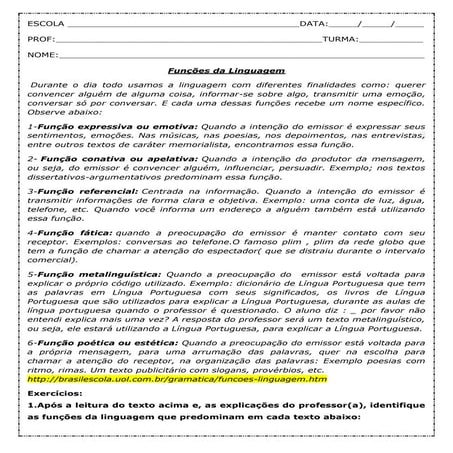 Funções da linguagem 1º ano | PDF