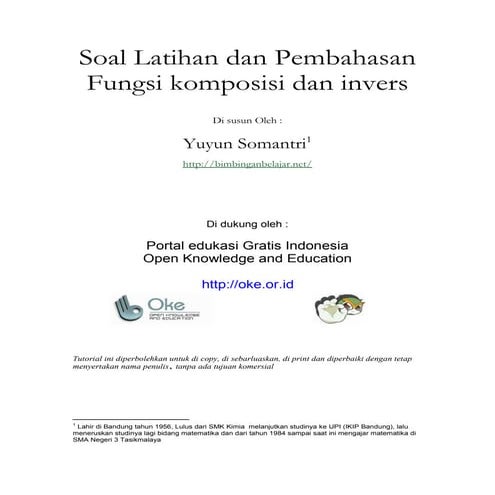 Soal Latihan dan Pembahasan Fungsi Komposisi dan Fungsi Invers