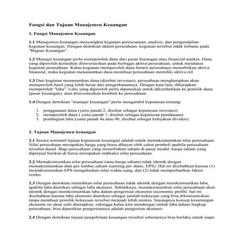 Fungsi dan tujuan manajemen keuangan