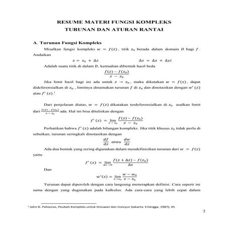 FUNGSI KOMPLEKS - TURUNAN DAN ATURAN RANTAI 