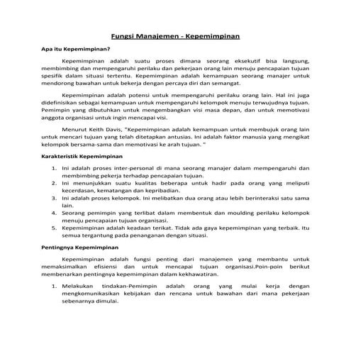 Fungsi manajemen   kepemimpinan