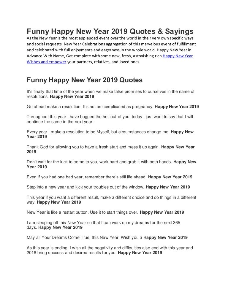 Funny Happy New Year 2019 Quotes Amp Sayings