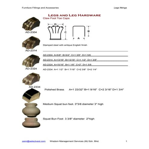 Furniture fittings legs