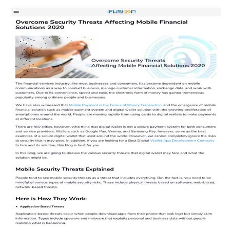 Overcome Security Threats Affecting Mobile Financial Solutions 2020