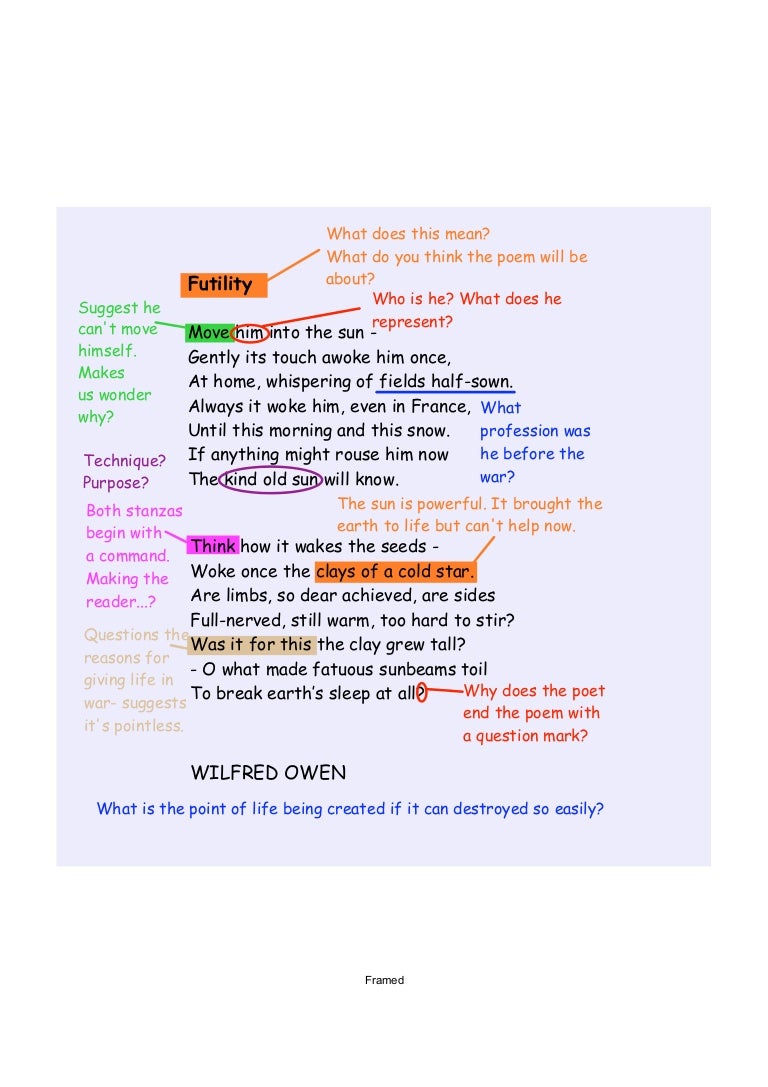  Futility Owen Analysis Futility By Wilfred Owen Poem Analysis