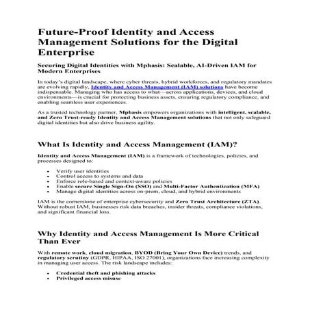 Future-Proof Identity and Access Management Solutions for the Digital Enterprise