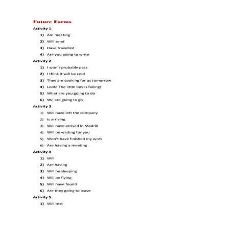 Future forms key answers