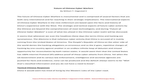Future of Chinese Cyber Warfare