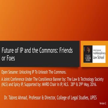Future of Intellectual Property and the Commons: Friends or Foes
