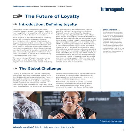 Future of loyalty  An initial perspective by Christopher Evans of the Collins...
