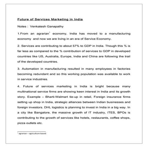 Future of services marketing in india