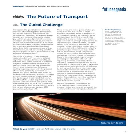 Future of transport   An initial perspective - Professor Glenn Lyons, UWE, Br...