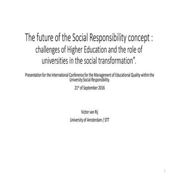Responsibility of universities.  Future of university social (sustainable) re...