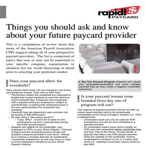 The Basics of Paycards / Payroll Cards | PDF