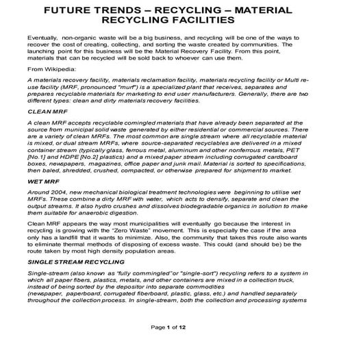 Future Trends -  Recycling - Material Recycling Facilities