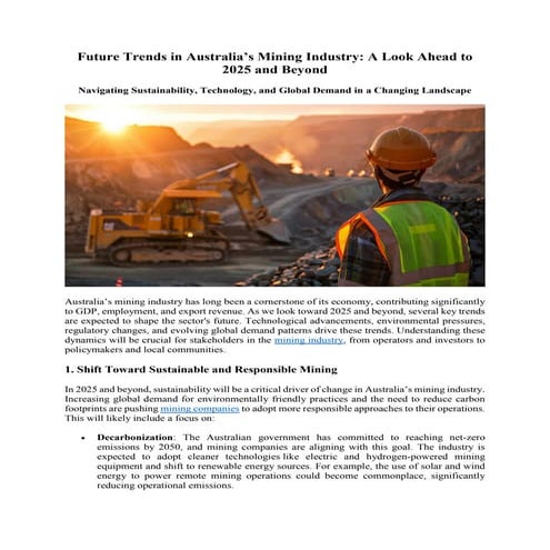 Future Trends in Australia’s Mining Industry