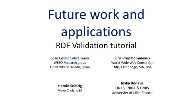 RDF Validation Future work and applications
