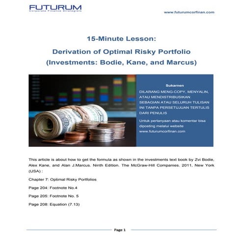 15-minute lesson derivation of optimal risky portfolio (investment- bodie, ka...