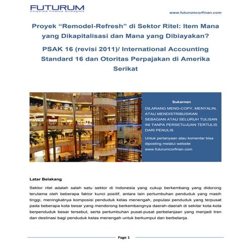 Proyek remodel refresh di sektor ritel  kapitalisasi vs dibiayakan psak ias 16 dan irs