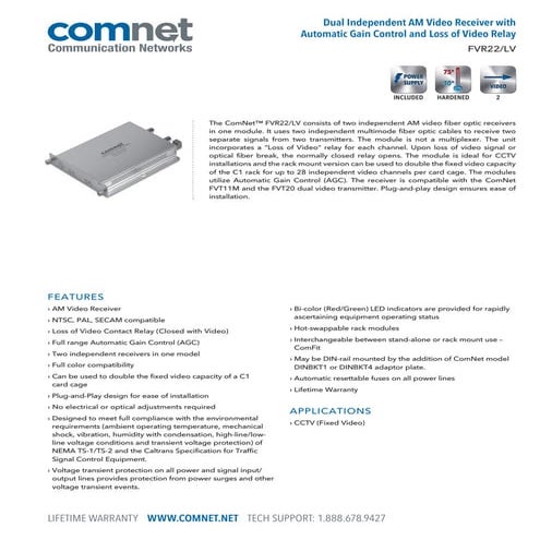 ComNet FVR22-LV Data Sheet