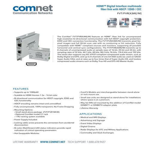 ComNet FVT1MI Data Sheet