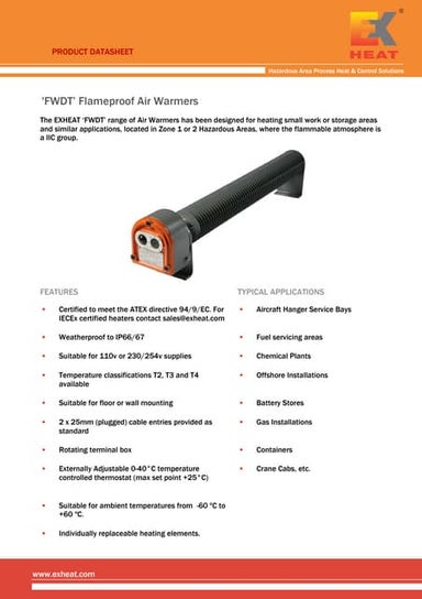 FWDT Air Warmers Exheat Flameproof Fan Heaters - Hazardous Area Industrial Ai...