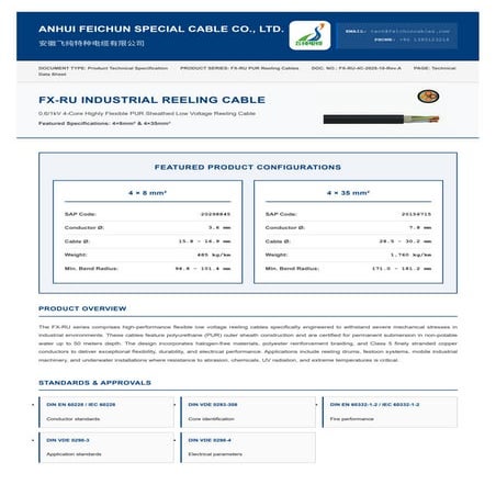 FX-RU Industrial Reeling Cable Specification - Anhui Feichun Special ...