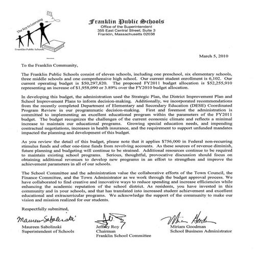FY 2011 - Franklin, MA Public Schools - Exec Summary Budget