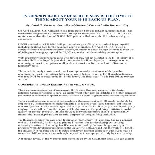 FY 2018-2019 H-1B CAP REACHED: NOW IS THE TIME TO THINK ABOUT YOUR H-1B BACK-...