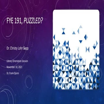 FYE 191 Sapp Fall 2021