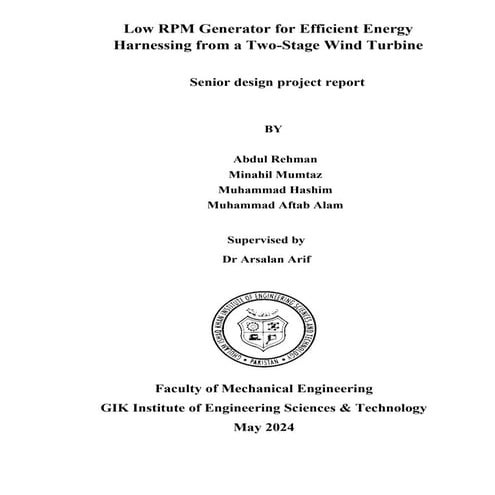 Low rpm Generator for efficient energy harnessing from a two stage wind turbine