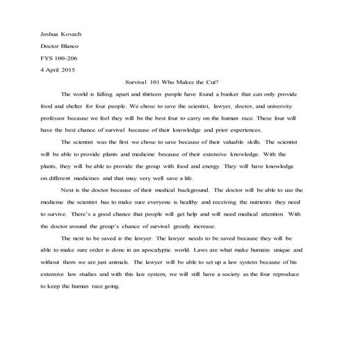 Fys survival essay | PDF