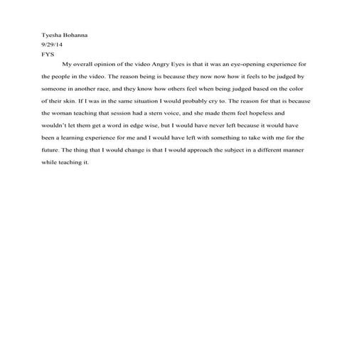 Fys written reflection