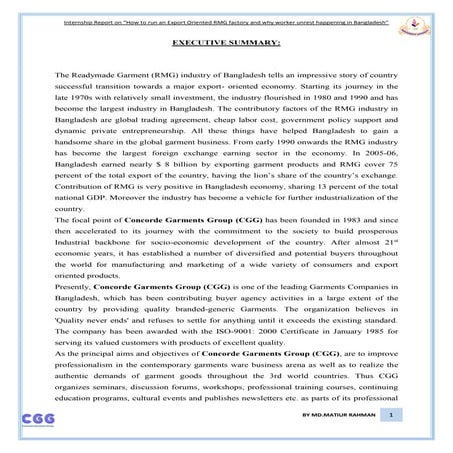 An Internship report on Concorde Garments Group